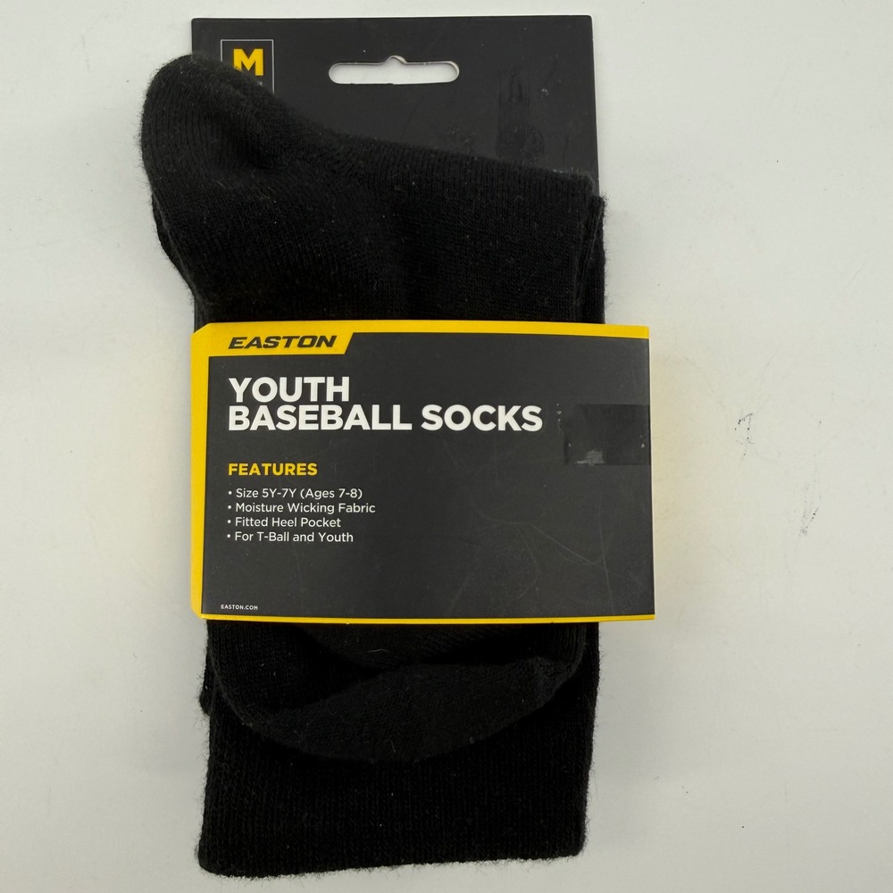 Easton Kids Youth Medium Baseball Socks Black Moisture Wicking T-Ball Athletic